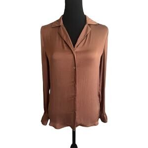Quince Washable Stretch Silk Notch Collar Button Up Blouse - Size Small